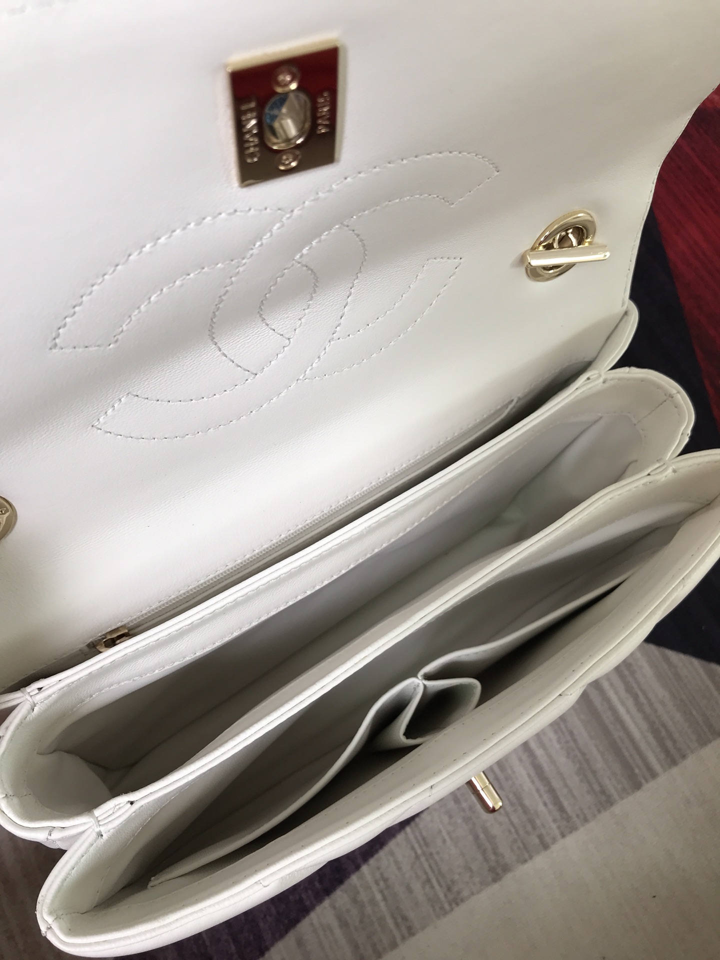 CHANEL Flap Bag With Top Handle Lambskin White-A92236