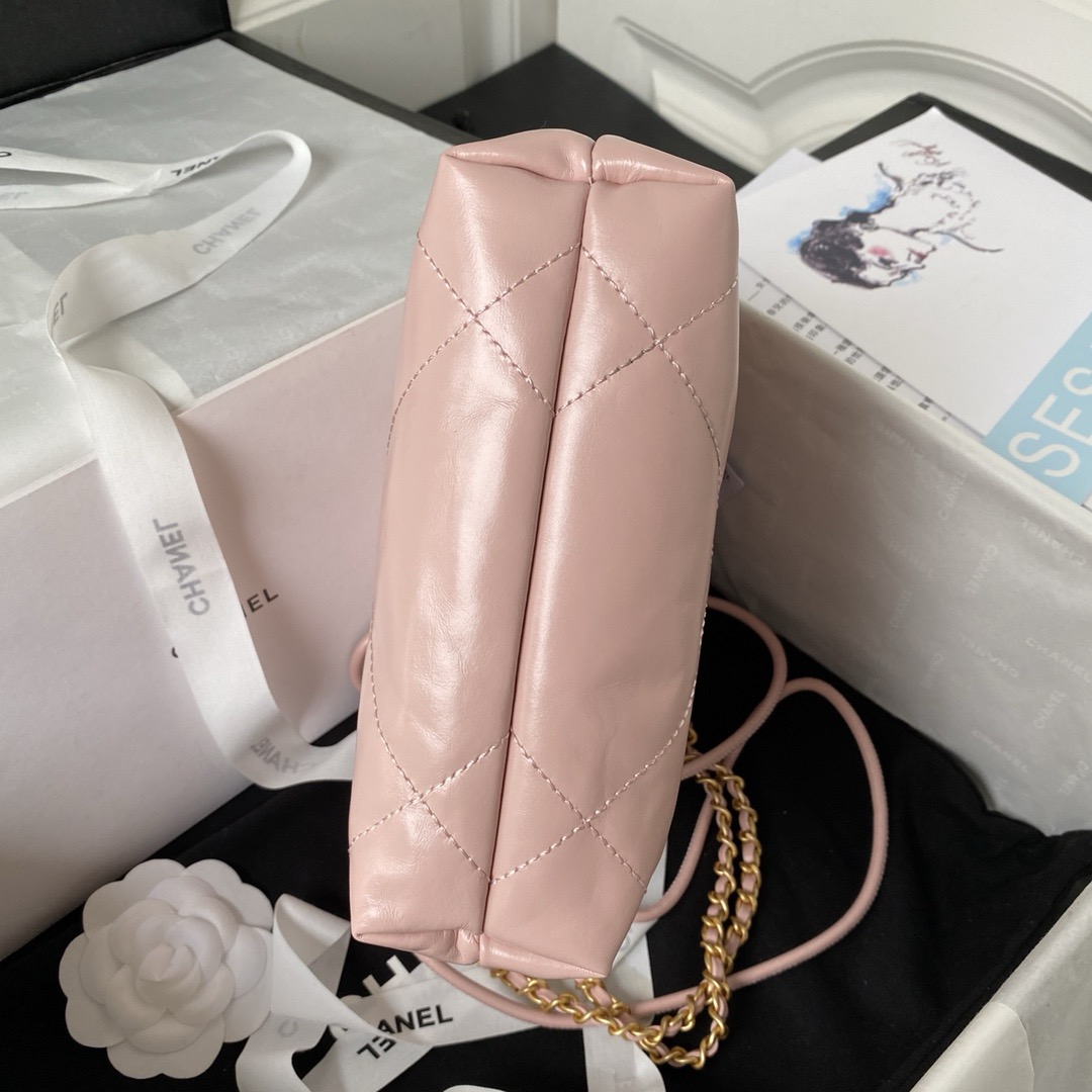 CHANEL CHANEL 22 Mini Handbag Shiny Calfskin & Gold-Tone Metal Light Pink- AS3980