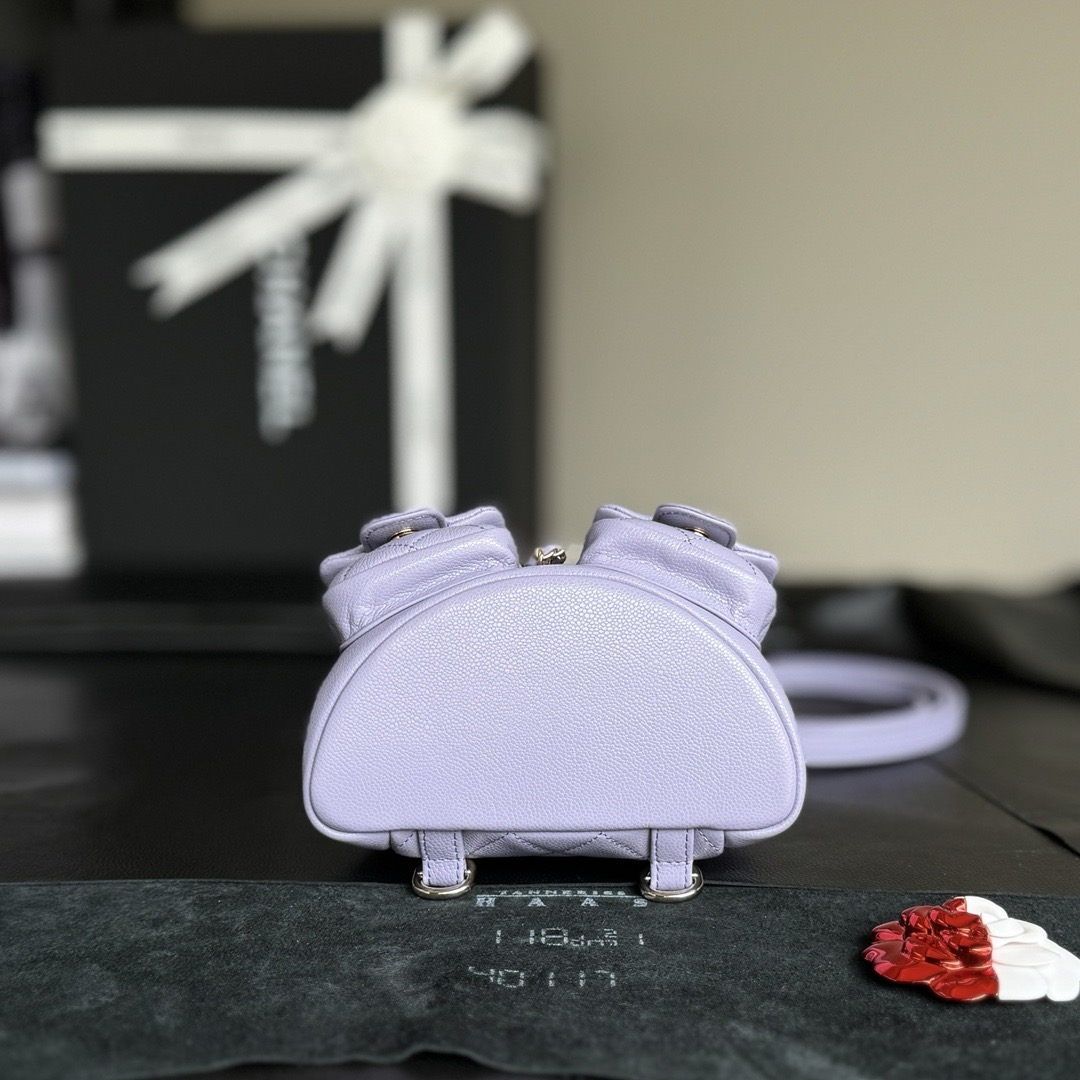 CHANEL Backpacks Grained Calfskin & Gold-Tone Metal Light Purple-AS3787