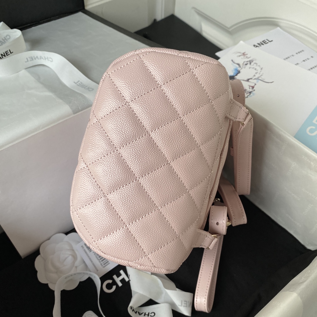 CHANEL Backpacks  Grain-embossed shiny calf leather with gold-coloured metal Light pink -AS4058