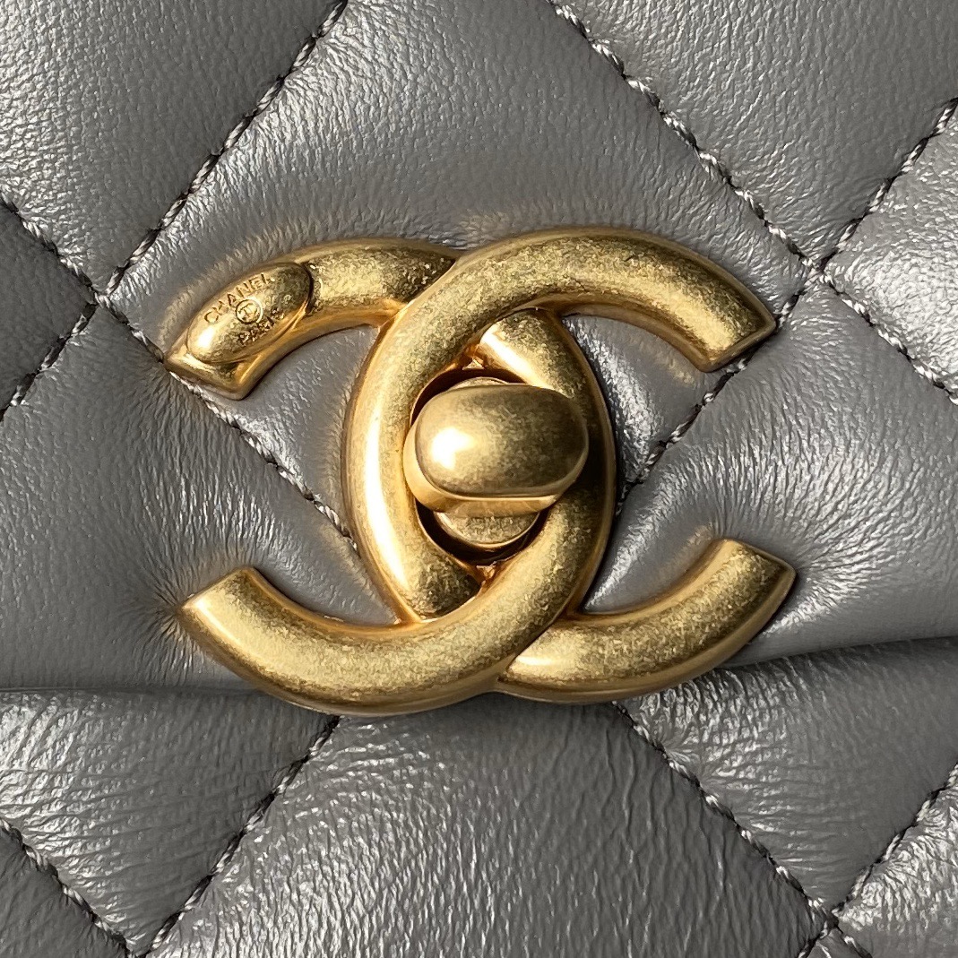CHANEL Mini Flap Bag with Top Handle Grey-AS5001