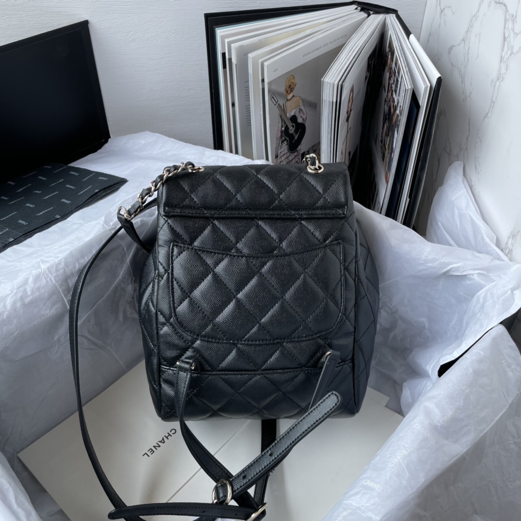 CHANEL Backpacks  Grain-embossed shiny calf leather with gold-coloured metal Black -AS4058