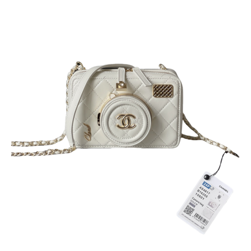 CHANEL Camera bag Sheep leather and gold metal White-AS4817