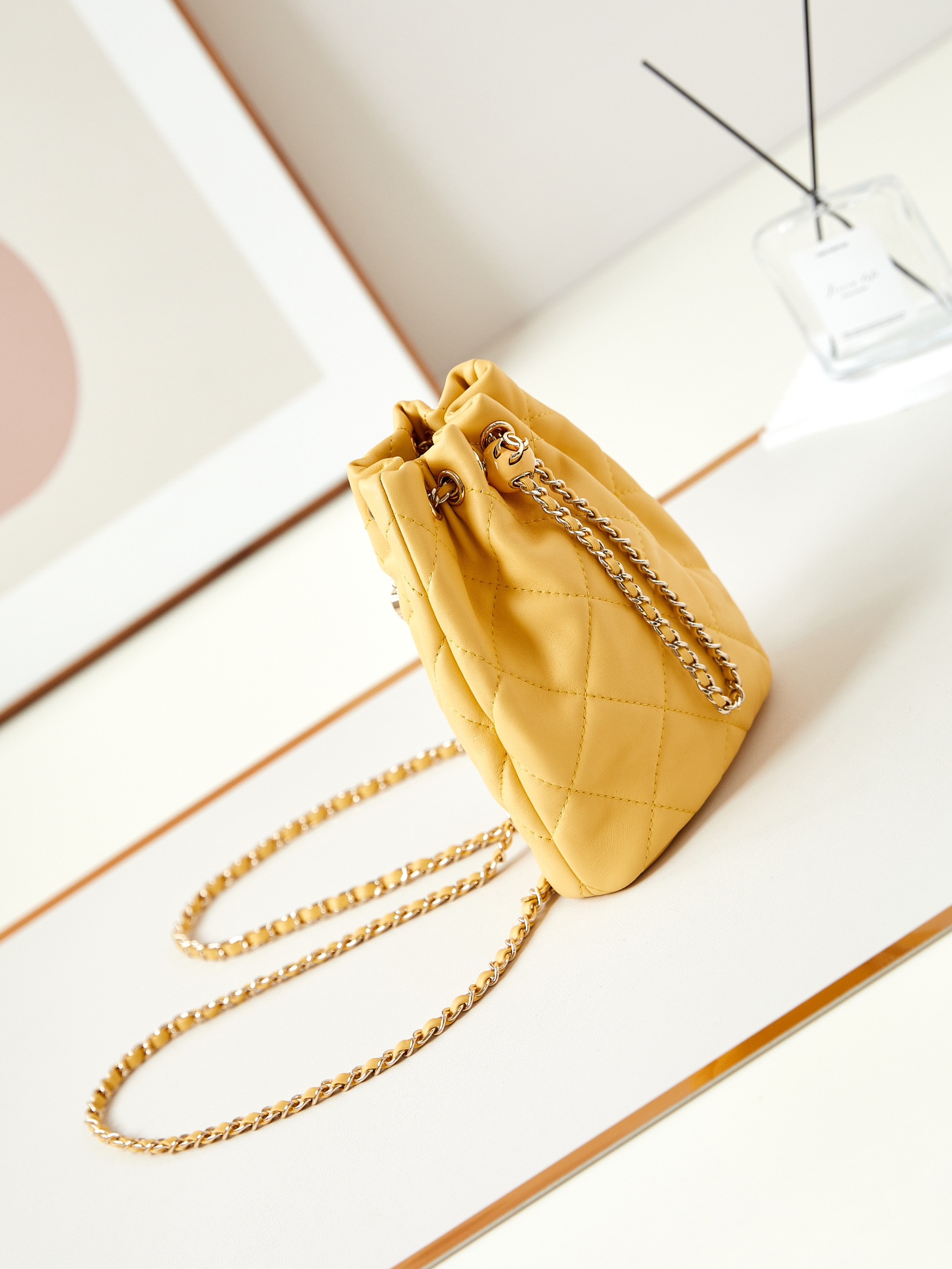 CHANEL Backpacks Shiny Lambskin & Gold-Tone Metal salmon yellow-AS4810