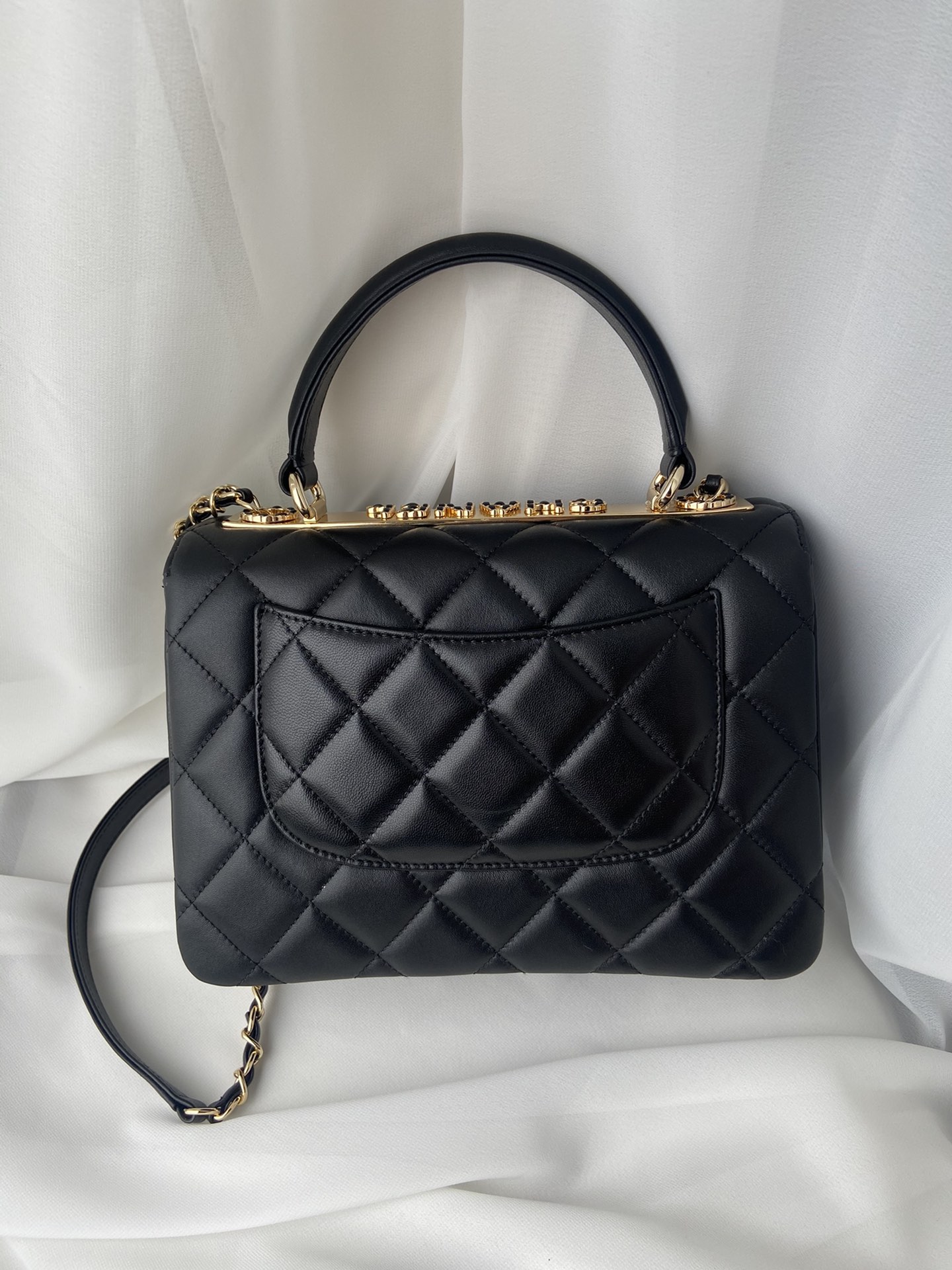 CHANEL Flap Bag With Top Handle Lambskin Black-A92236