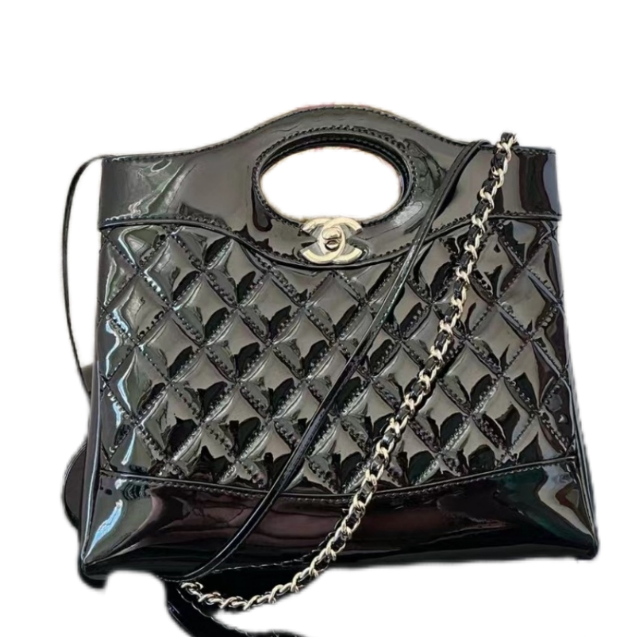 CHANEL 31 Mini Shopping Bag Lacquer Black-AS4133