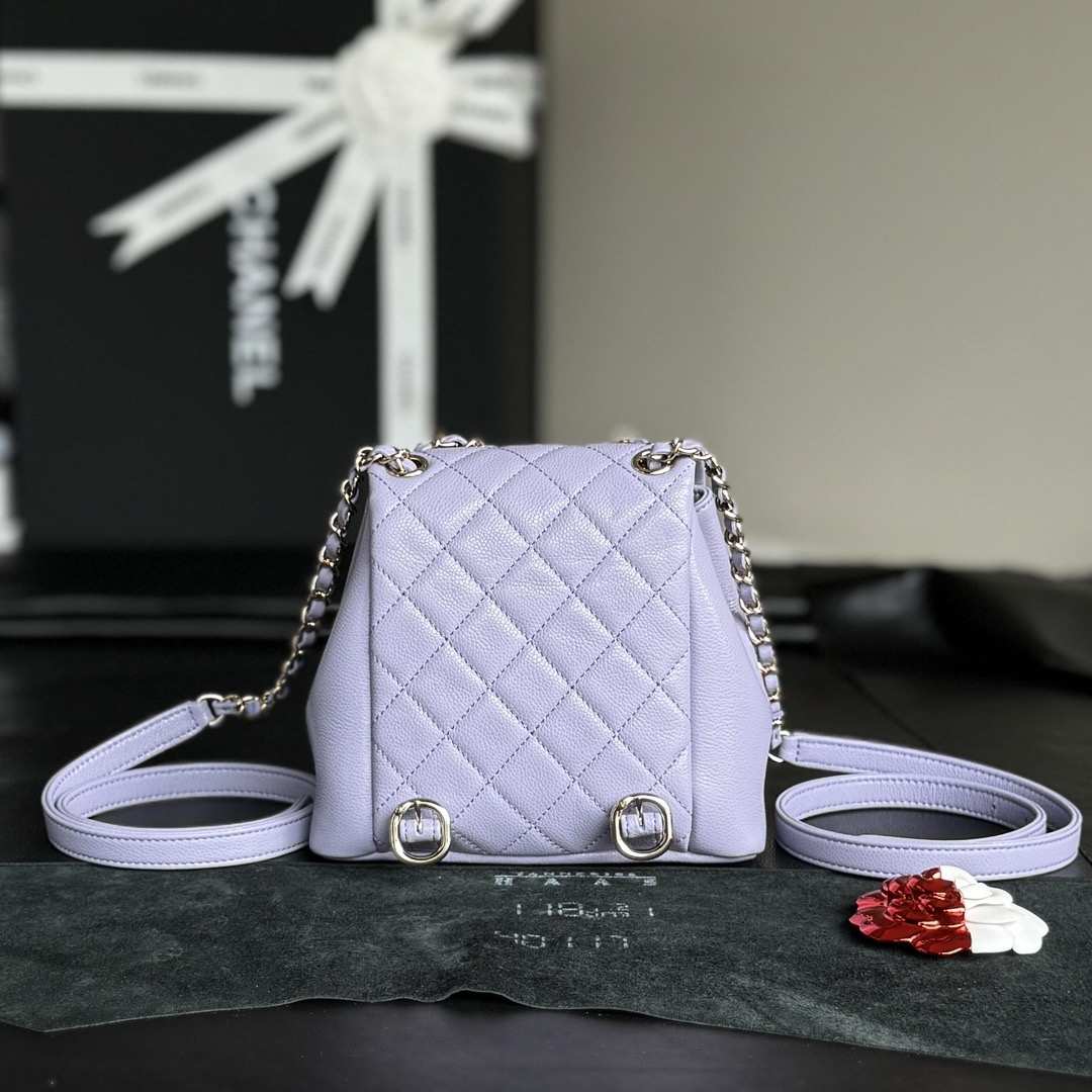 CHANEL Backpacks Grained Calfskin & Gold-Tone Metal Light Purple-AS3787