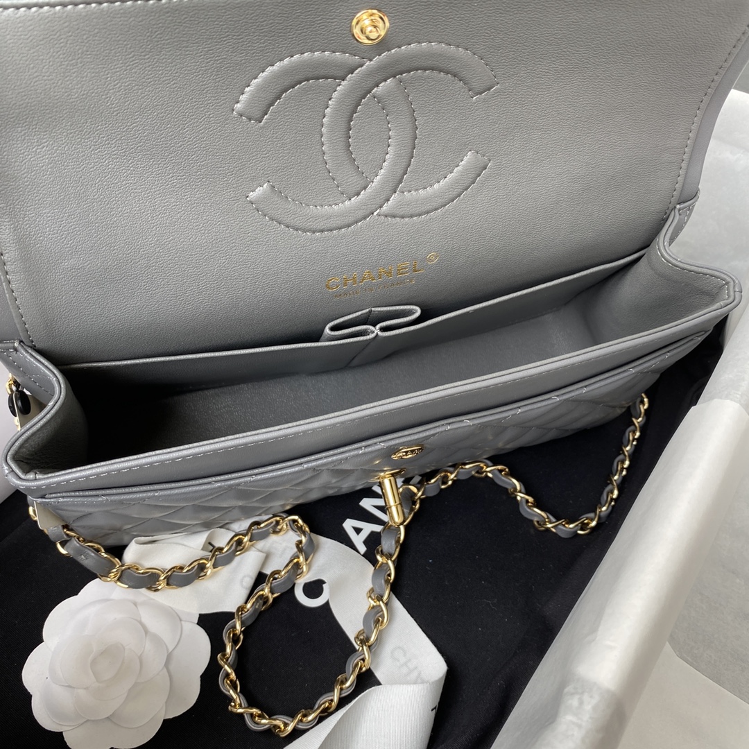 CHANEL CLASSIC 11.12 HANDBAG Lambskin & Brown Metal Dark Grey-A01112