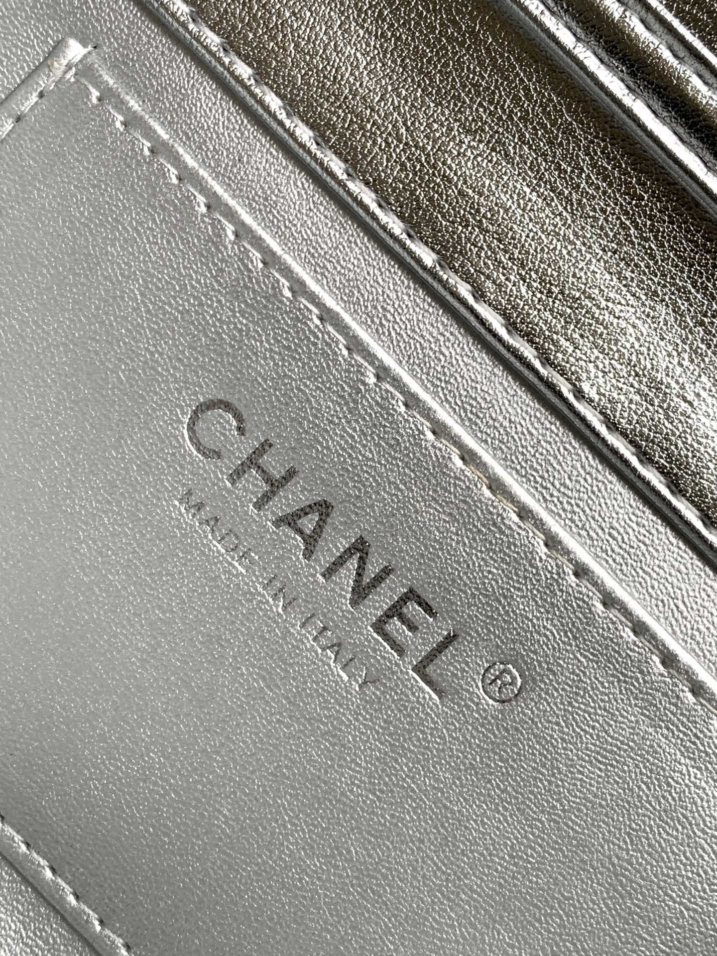 CHANEL Metallic Lambskin & Silver-Tone Metal Silver - AS5129
