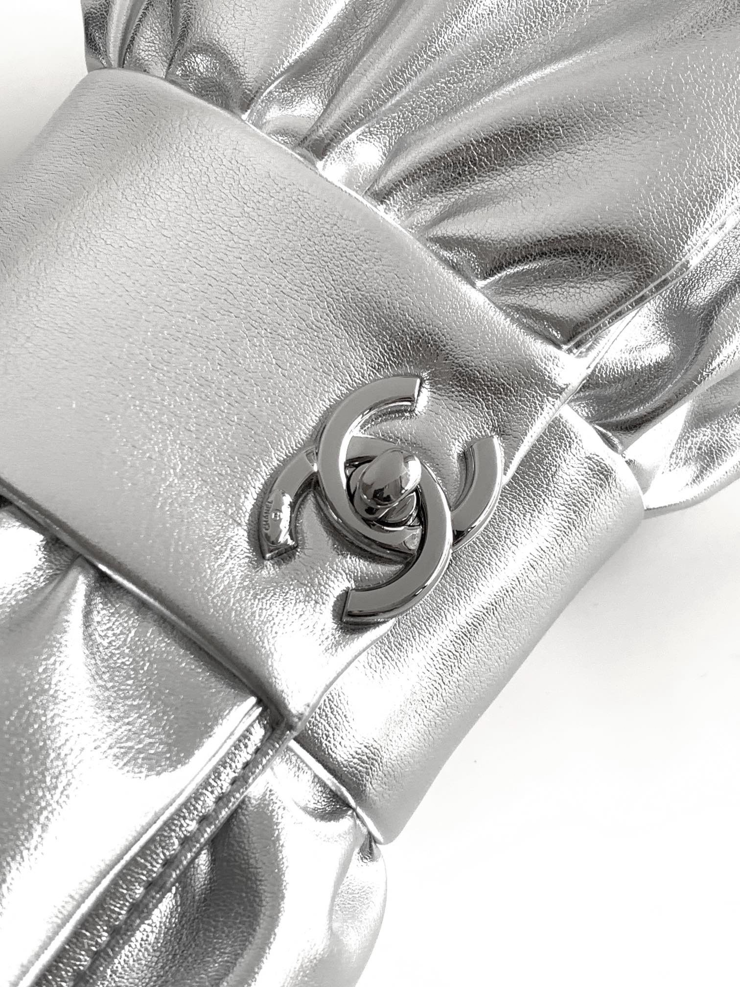 CHANEL Metallic Lambskin & Silver-Tone Metal Silver - AS5129