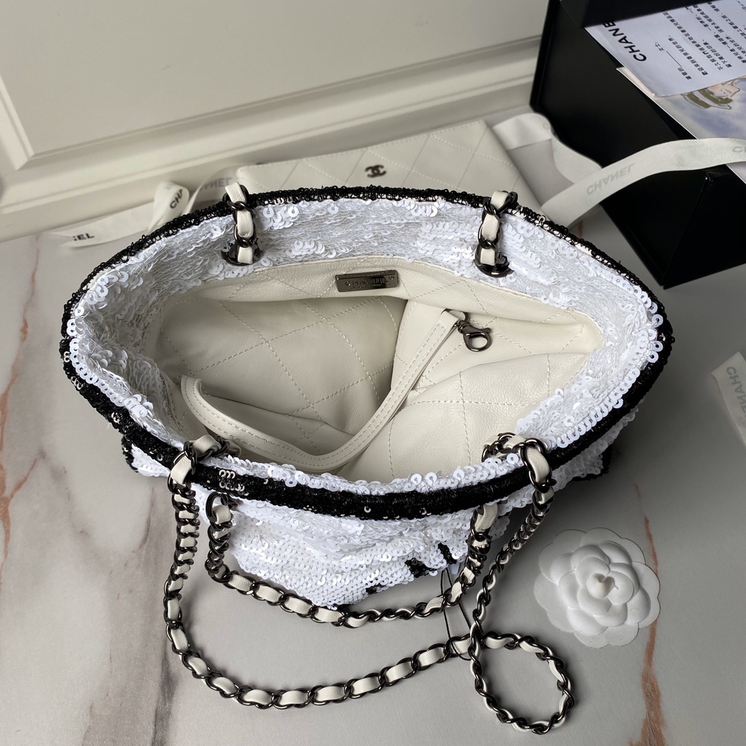CHANEL Shopping Bag White- AS4856