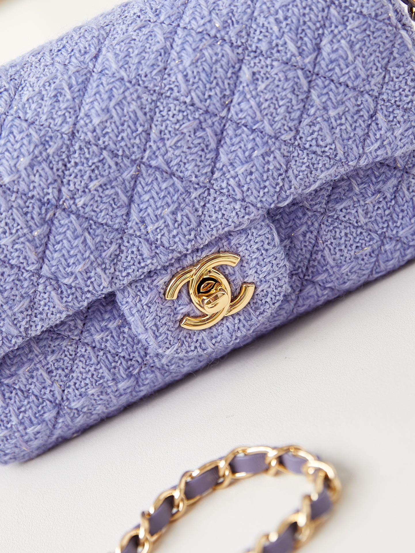 CHANEL Mini Classic Handbag & Gold-Tone Metal Purple-A69900