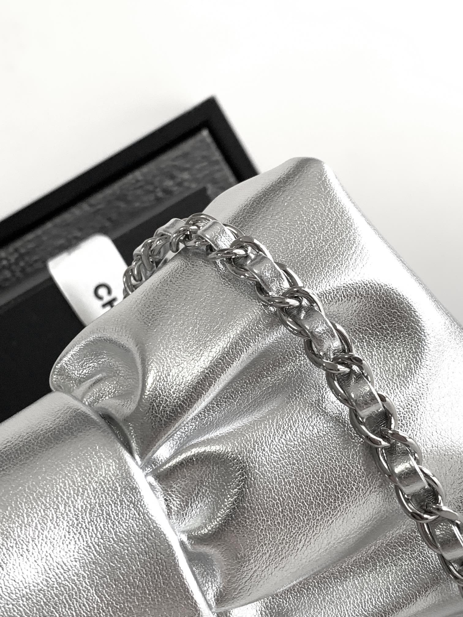 CHANEL Metallic Lambskin & Silver-Tone Metal Silver - AS5129