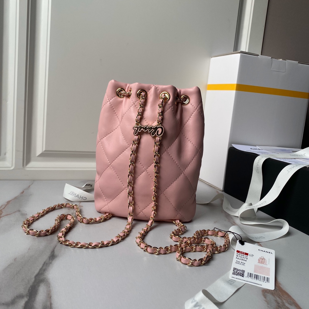 CHANEL Backpacks Shiny Lambskin & Gold-Tone Metal Pink-AS4810