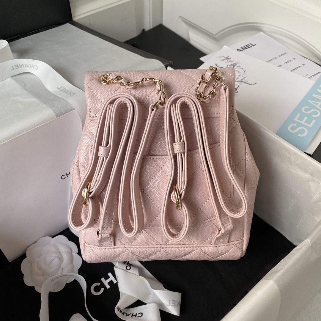 CHANEL Backpacks  Grain-embossed shiny calf leather with gold-coloured metal Light pink -AS4058