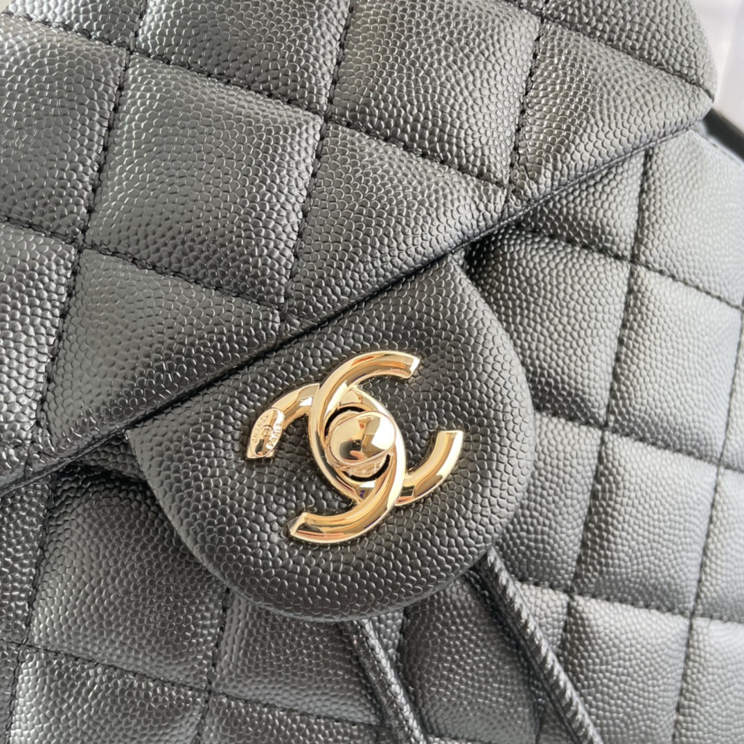 CHANEL Backpacks  Grain-embossed shiny calf leather with gold-coloured metal Black -AS4058