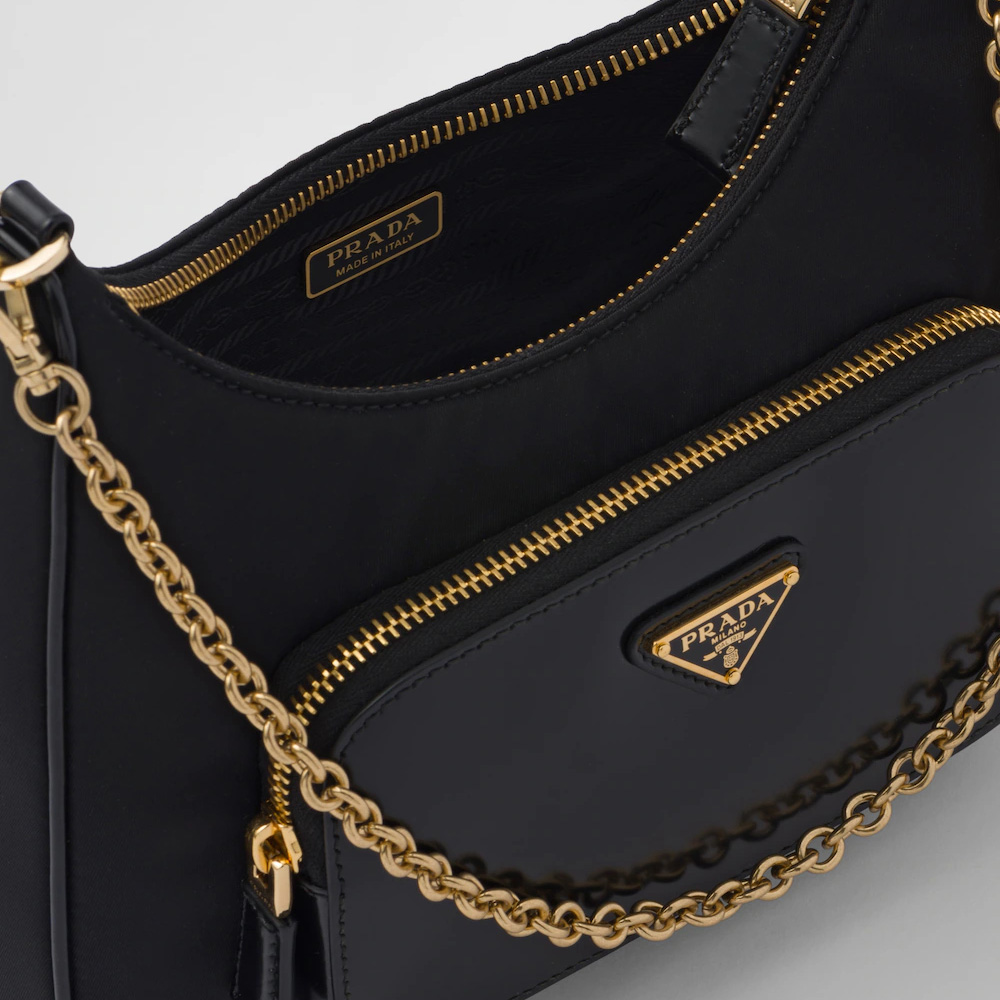 Re-Nylon and brushed leather mini-bag