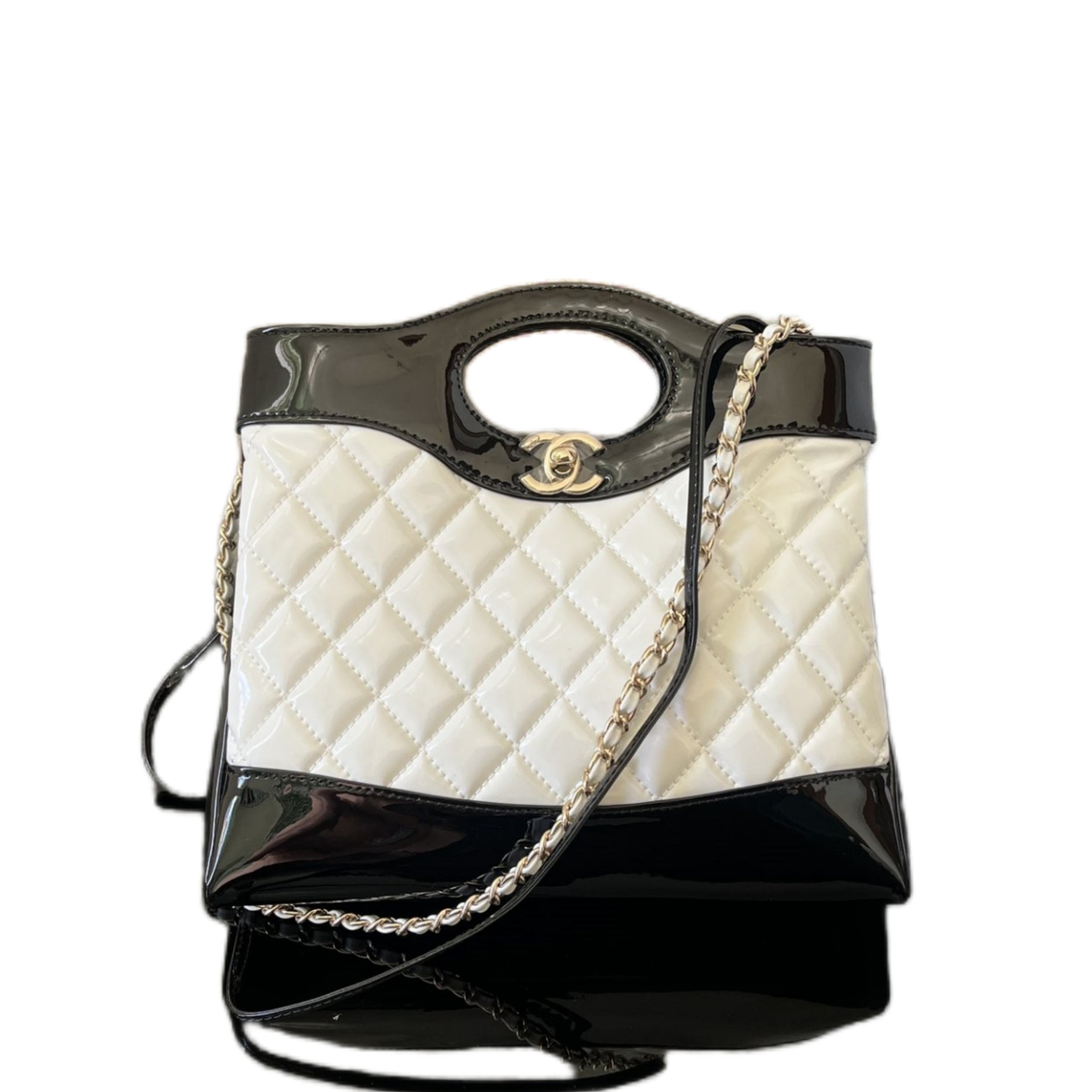 CHANEL 31 Mini Shopping Bag Lacquer Black2-AS4133