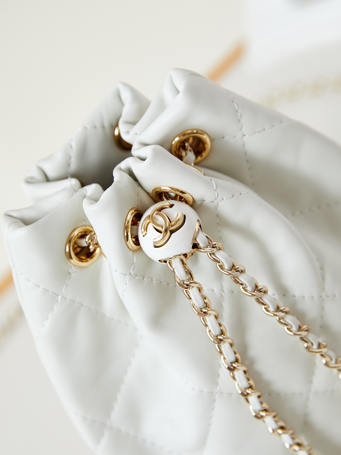 CHANEL Backpacks Shiny Lambskin & Gold-Tone Metal White-AS4810