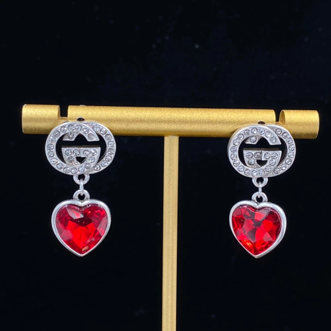 Fashion GG rhinestone heart pendant earrings