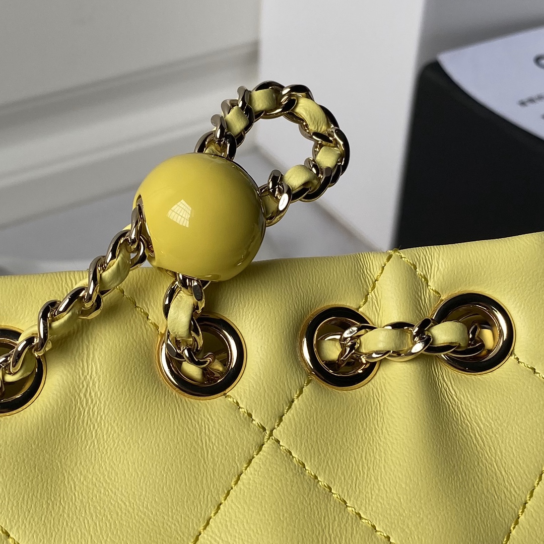 CHANEL Backpacks  Shiny Lambskin & Gold-Tone Metal Yellow-AS4810
