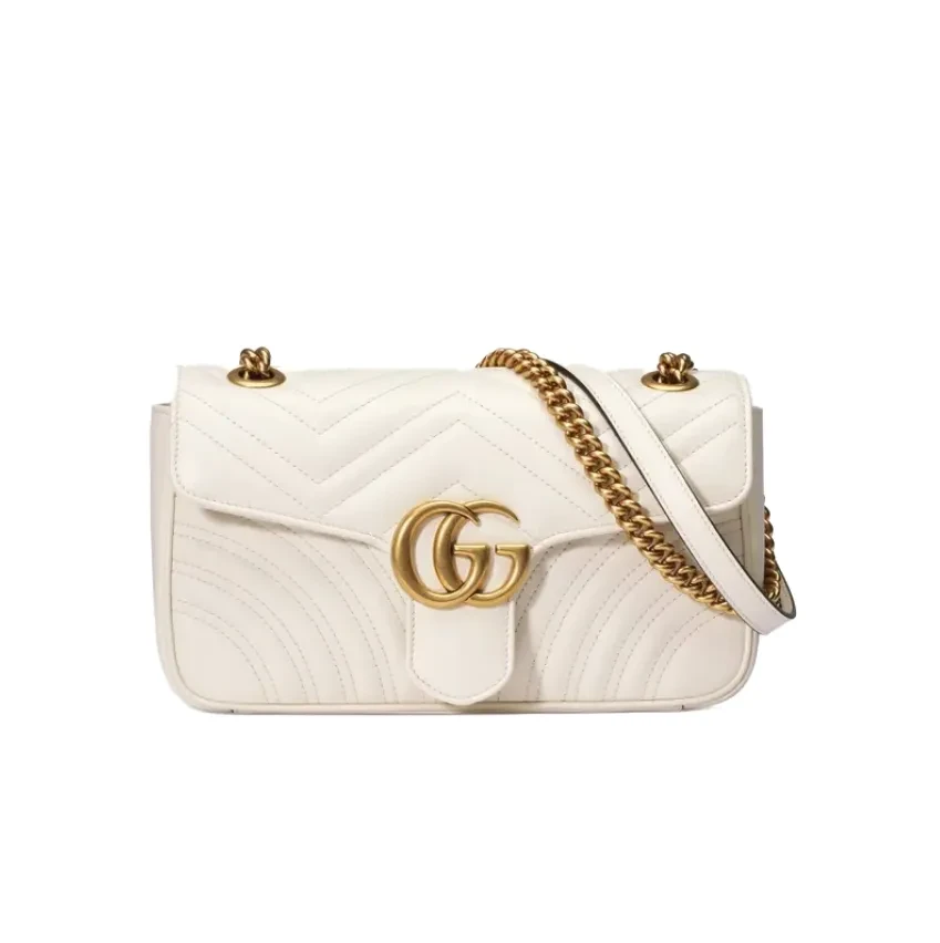 GG Marmont Small White Matelass Shoulder Bag