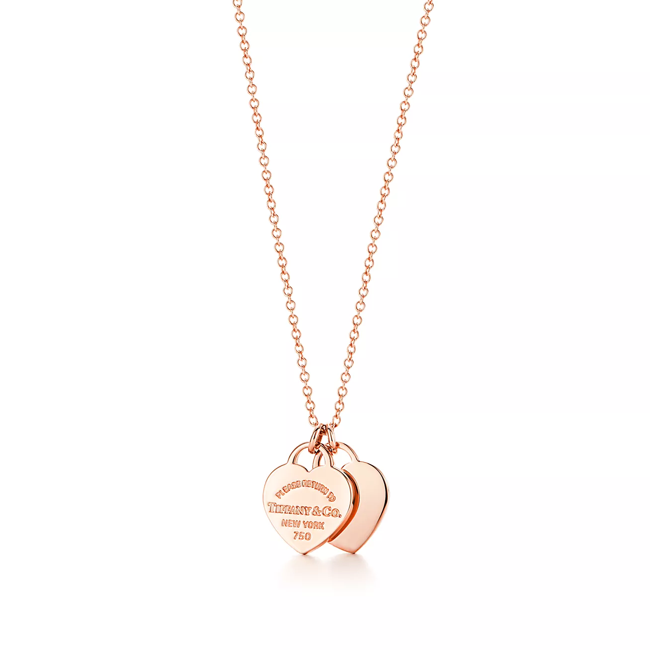 Double Heart Tag Pendant in Rose Gold, Mini