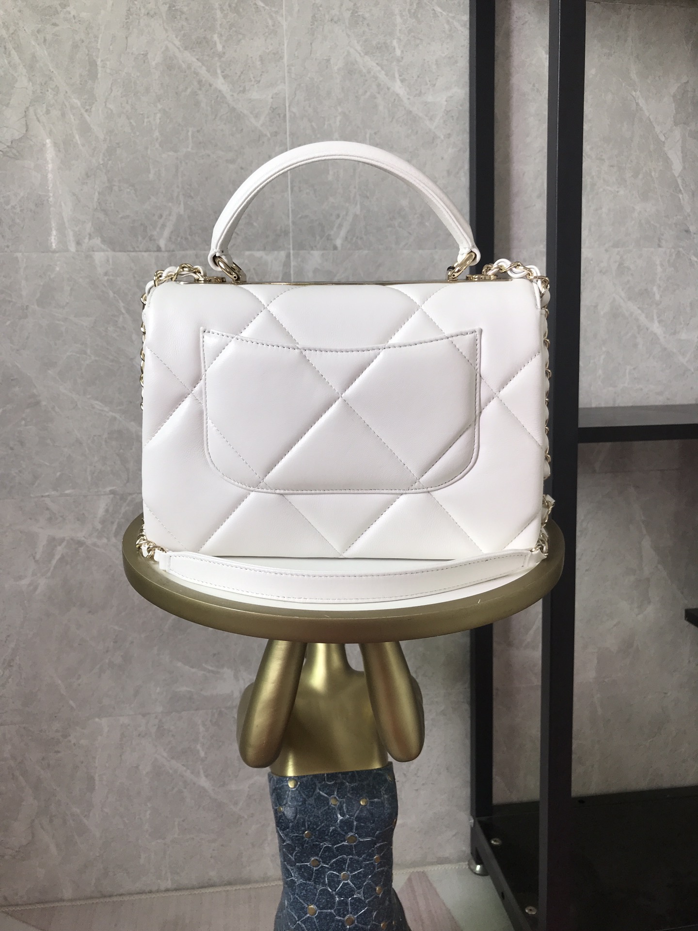 CHANEL Flap Bag With Top Handle Lambskin White-A92236