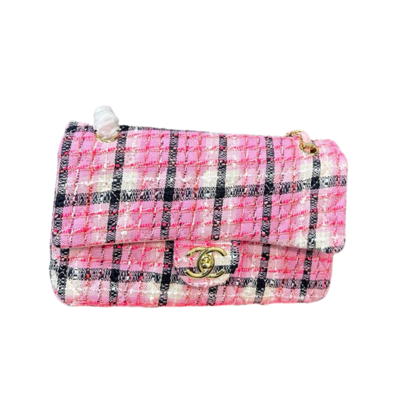 CHANEL Mini Classic Handbag Wool, Cotton, Mixed Fibers & Gold-Tone Metal Pink, Fuchsia & Purple-A69900