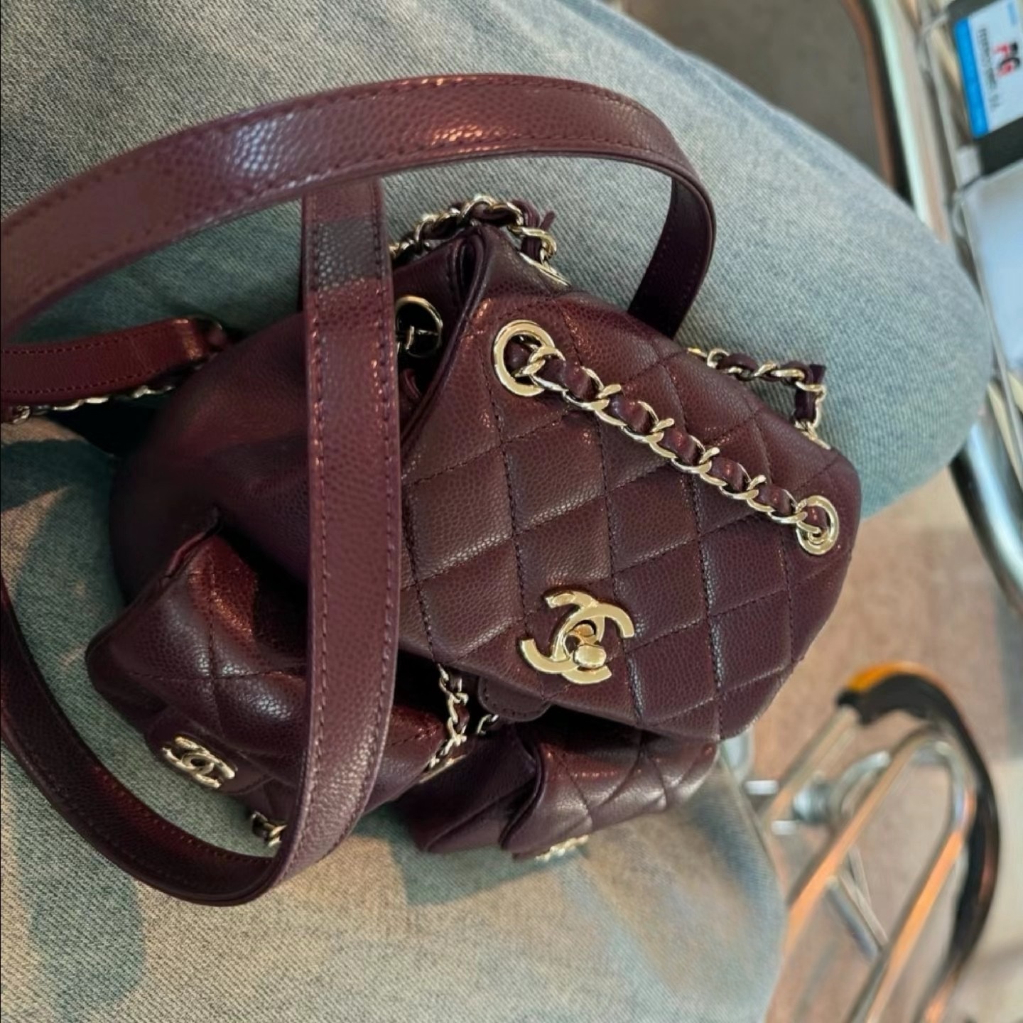 CHANEL Backpacks Grained Calfskin & Gold-Tone Metal Dark Burgundy-AS3860