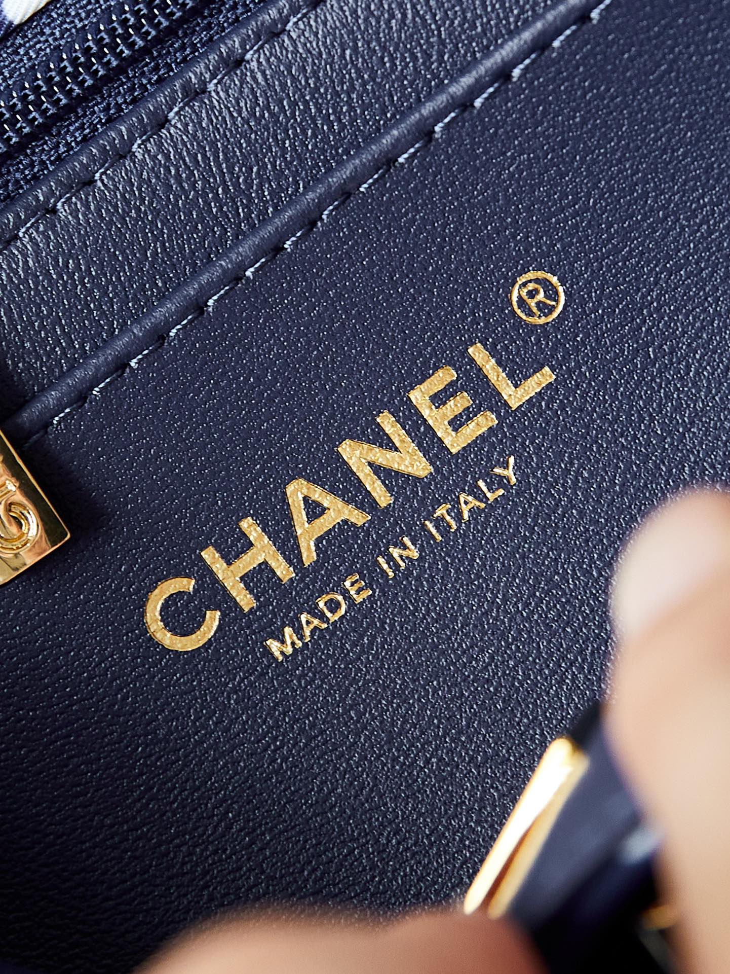 CHANEL Mini Classic Handbag & Gold-Tone Metal Blue Spots-A69900