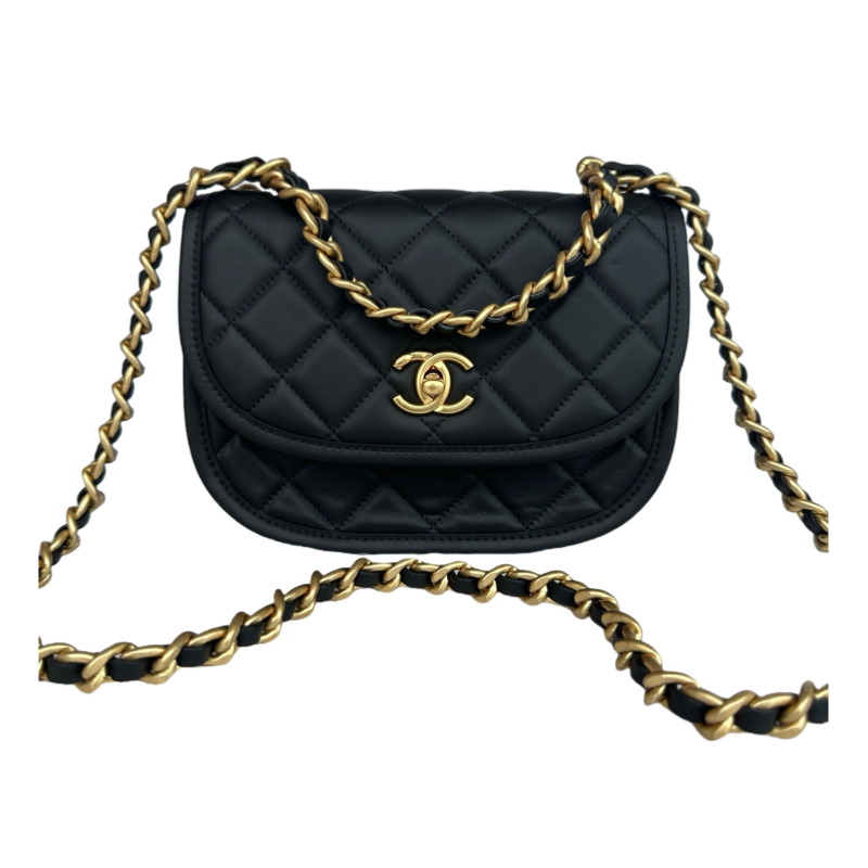 CHANELMessenger bag Calfskin with gold coloured metal Black-AS4845