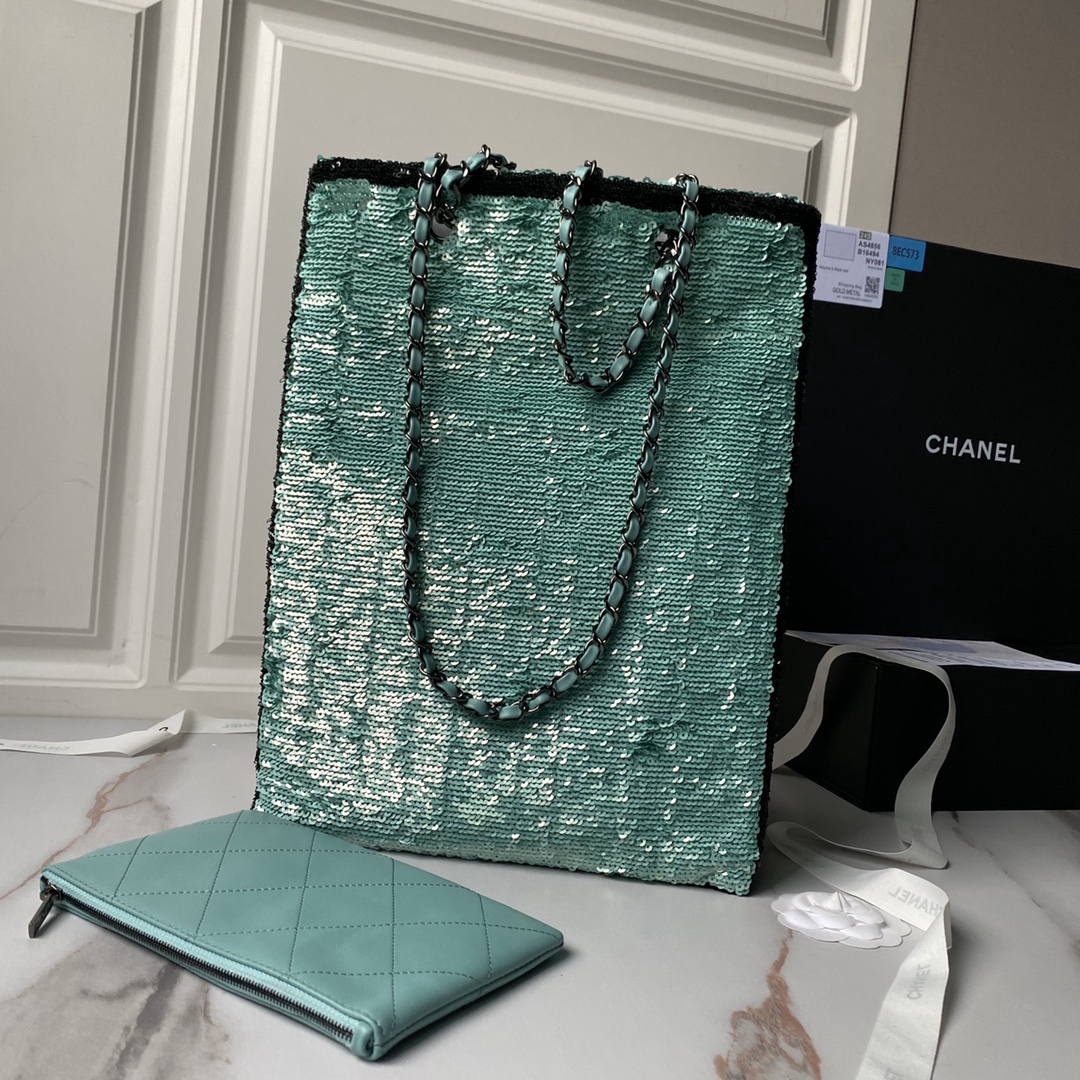 CHANEL Shopping Bag Green- AS4856