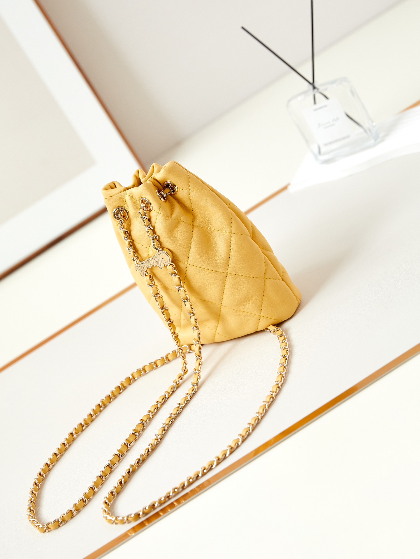 CHANEL Backpacks Shiny Lambskin & Gold-Tone Metal salmon yellow-AS4810