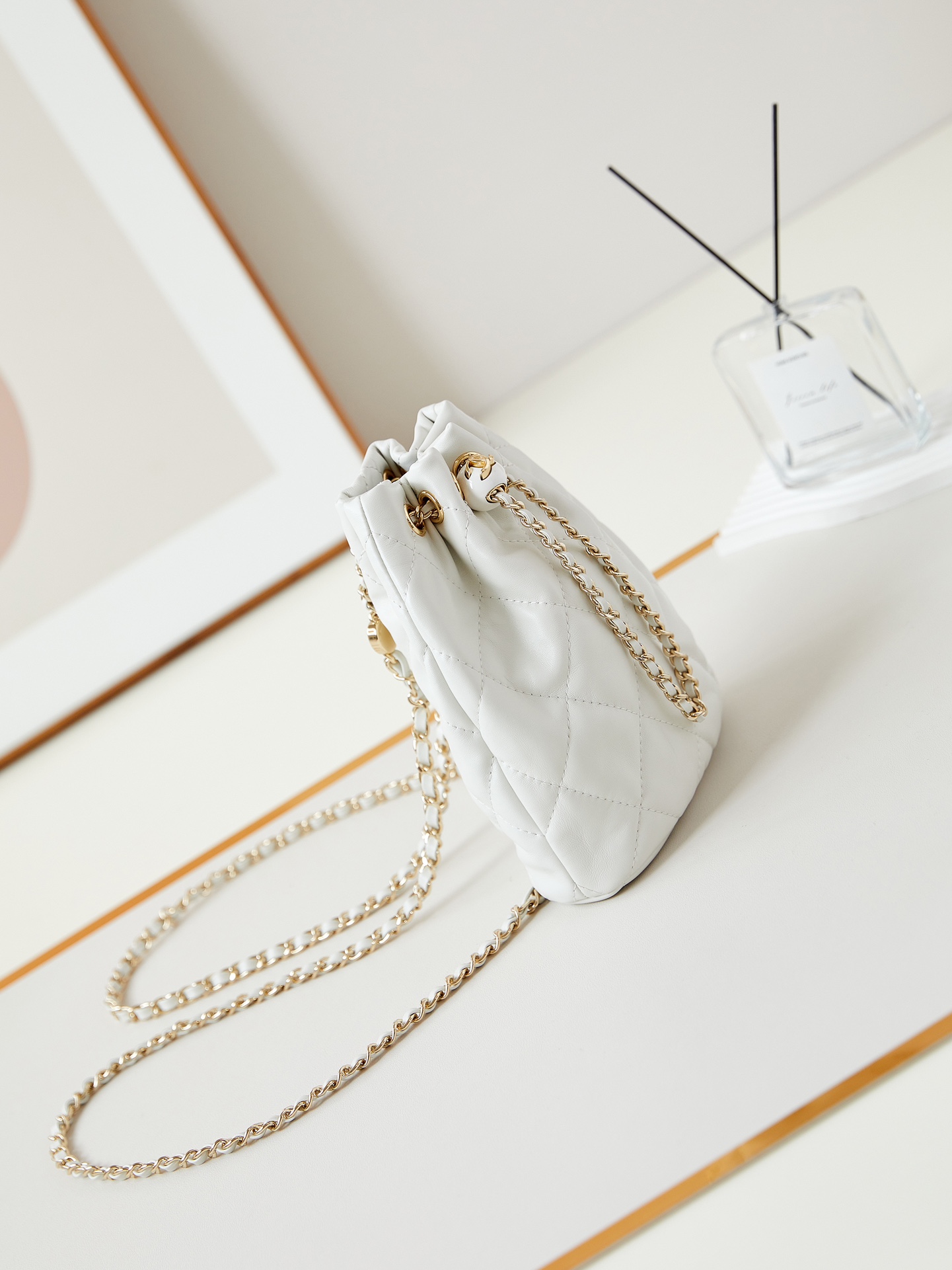 CHANEL Backpacks Shiny Lambskin & Gold-Tone Metal White-AS4810