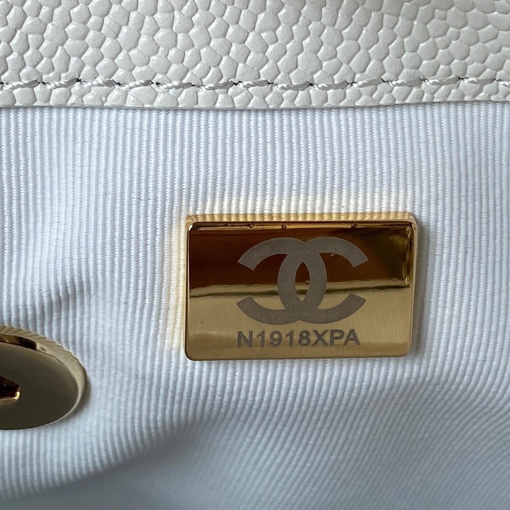 CHANEL Backpacks Grained Calfskin & Gold-Tone Metal White -AS3787