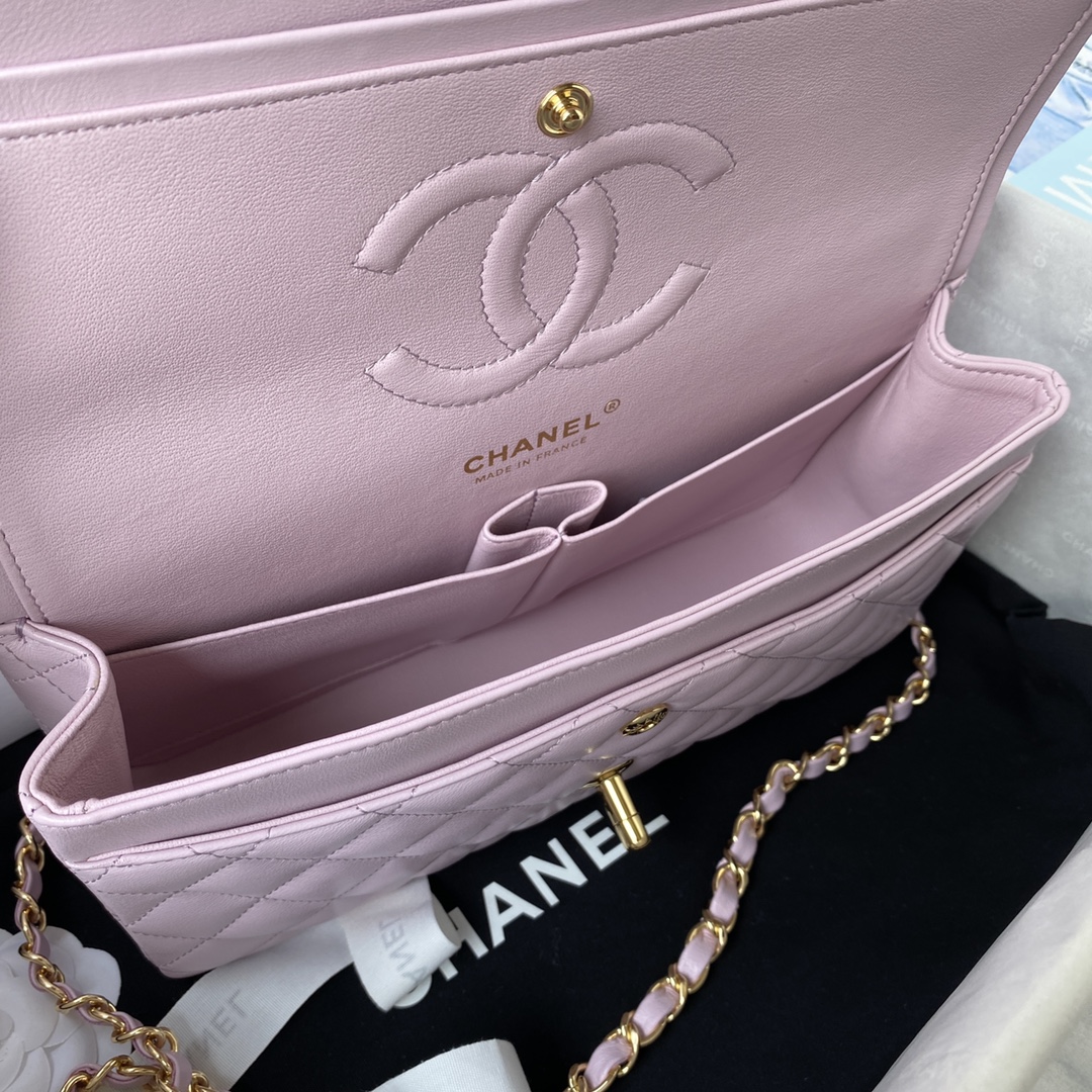 CHANEL CLASSIC 11.12 HANDBAG Lambskin & Brown Metal Pink-A01112