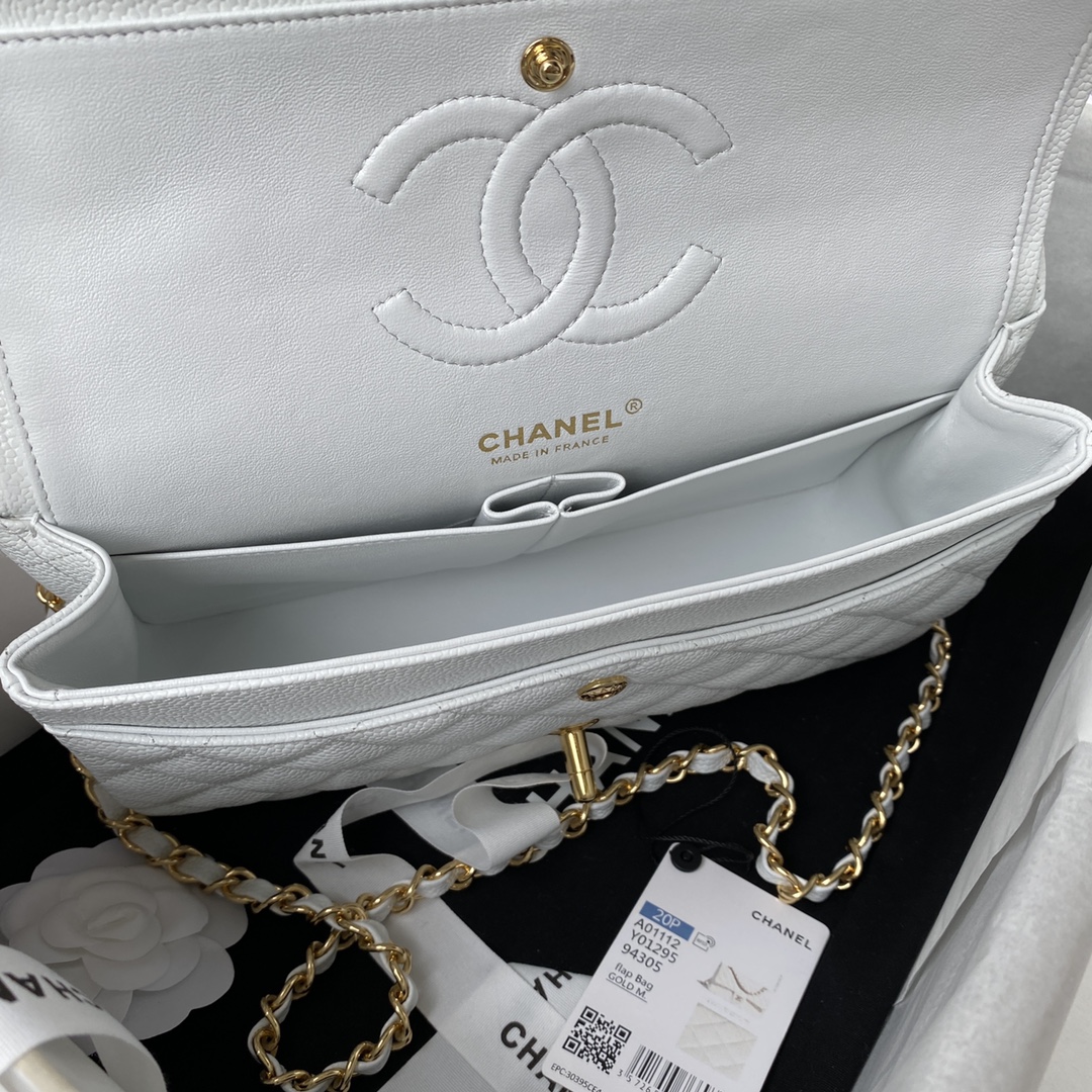 CHANEL CLASSIC 11.12 HANDBAG Lambskin & Brown Metal White-A01112