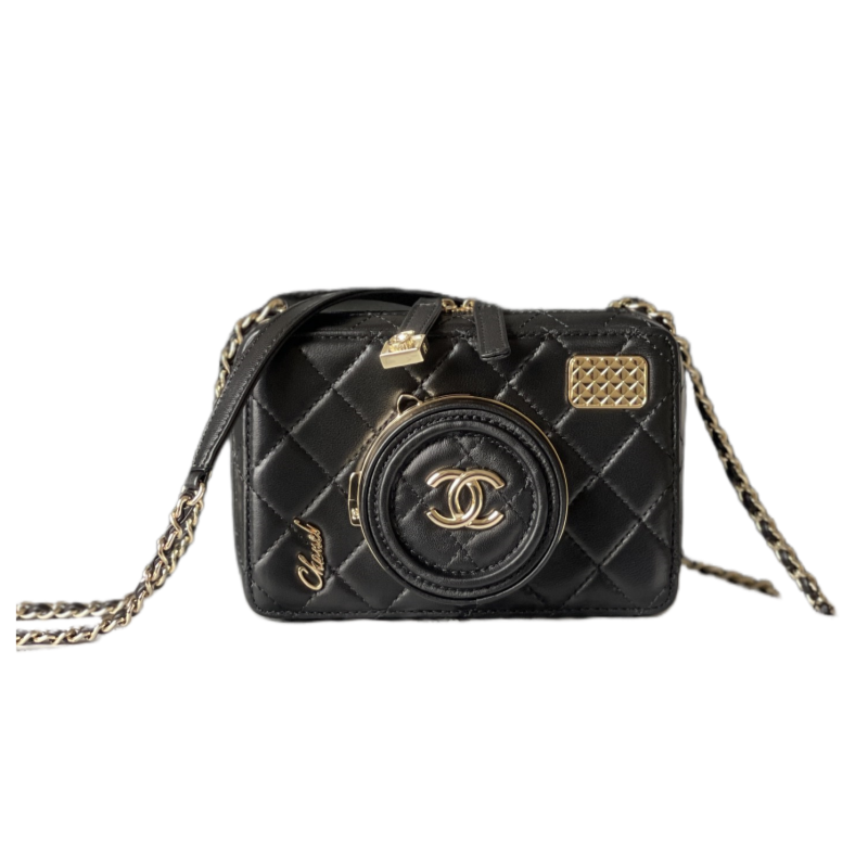 CHANEL Camera bag Sheep leather and gold metal Black-AS4817