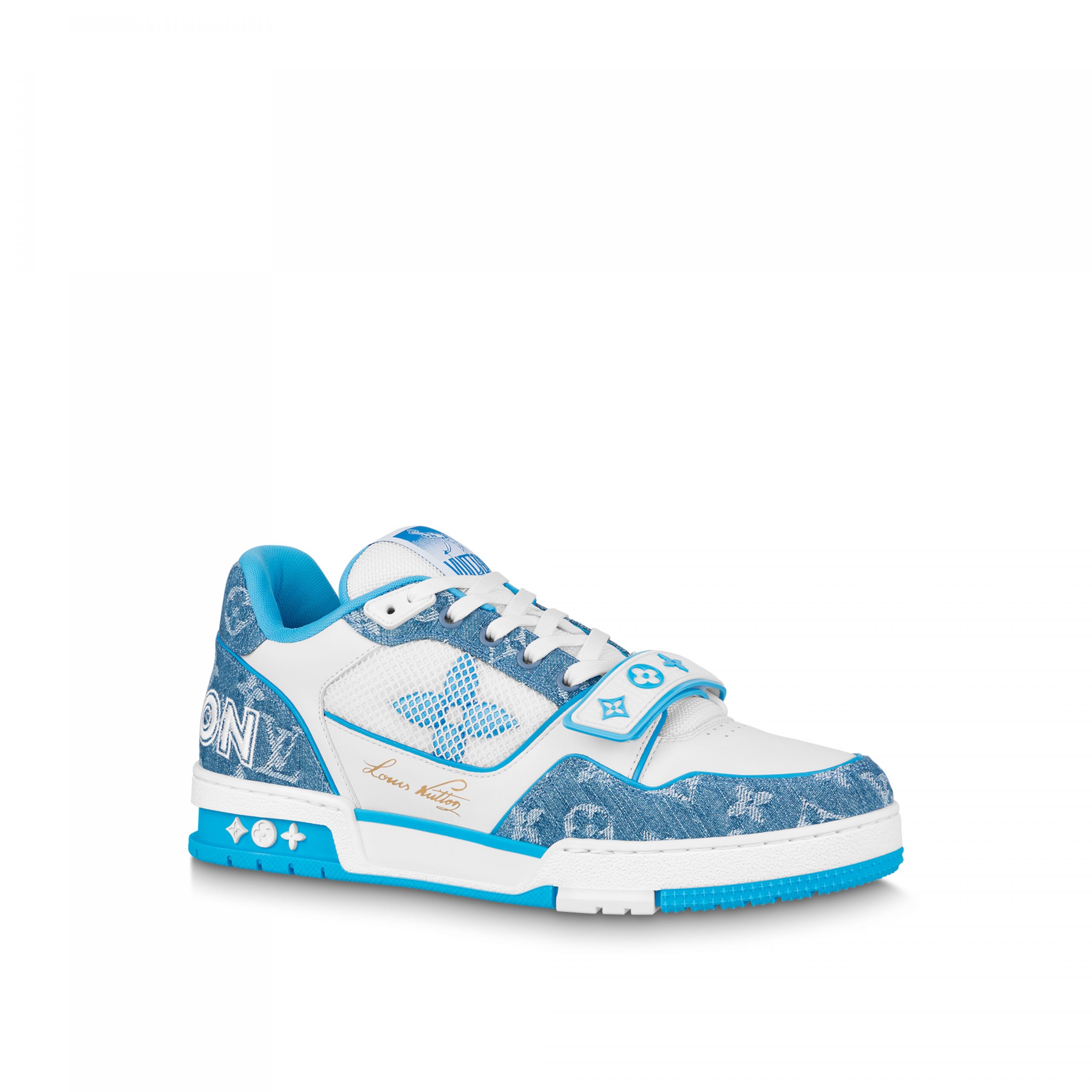 Louis Vuitton LV Trainer Sneaker Velcro strap Monogram denim Blue 1A9ZI6