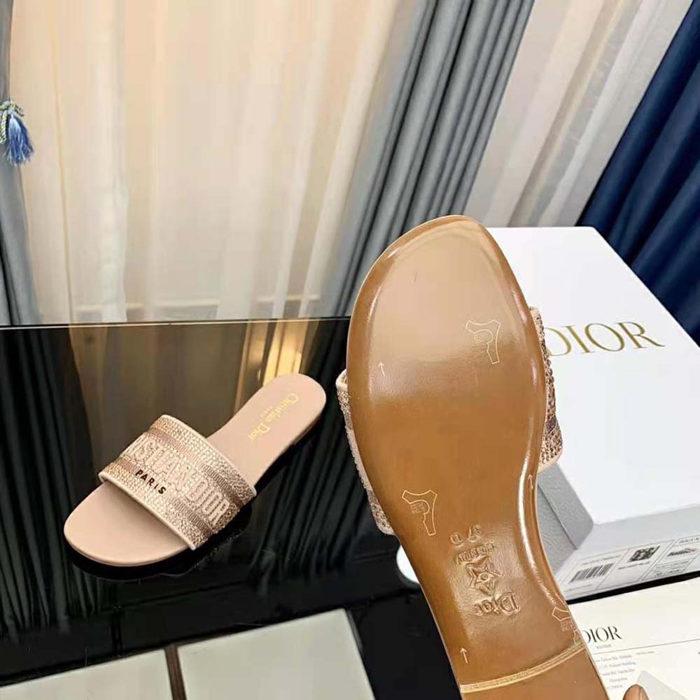 Dior Women Dway Slide Rose Des Vents Cotton Embroidered with Metallic Thread and Strass