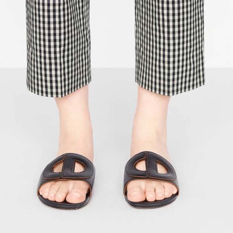 Dior Women D-Club Slide Black Calfskin Leather ‘CD’ Signature