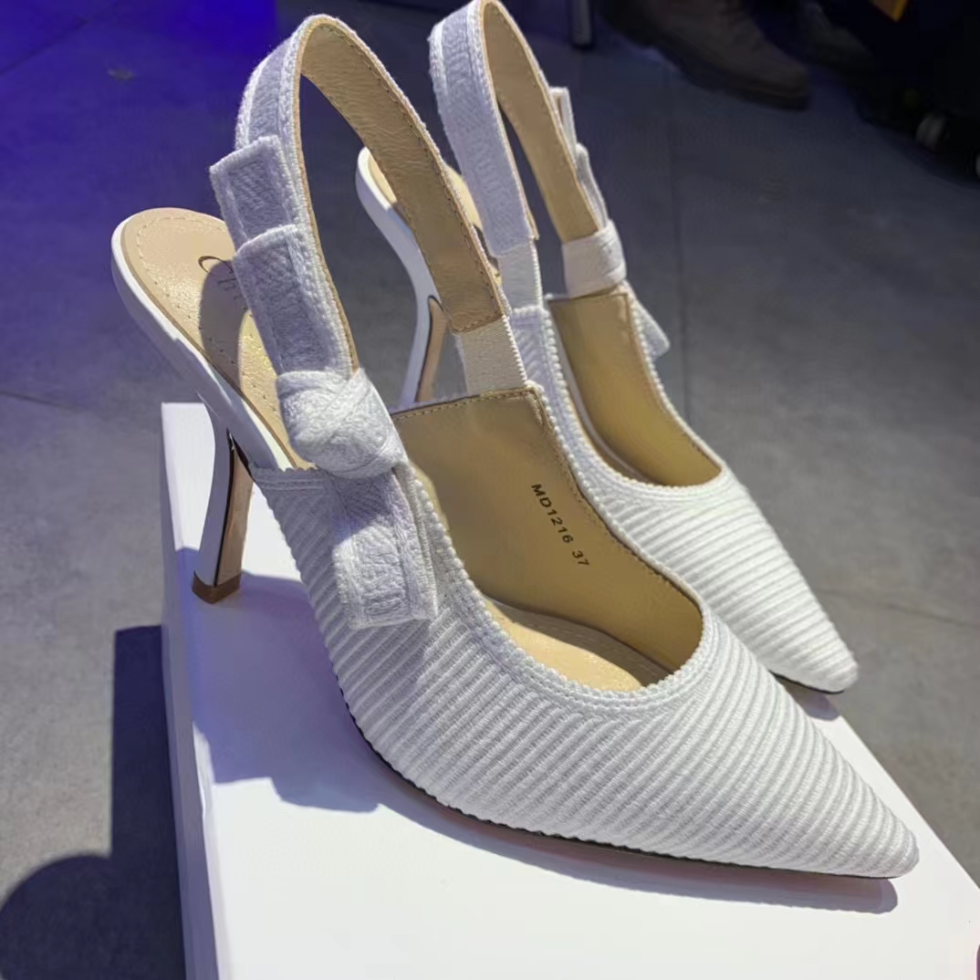 Dior Women CD J’Adior Slingback Pump White Cotton Embroidery 10 Cm Heel