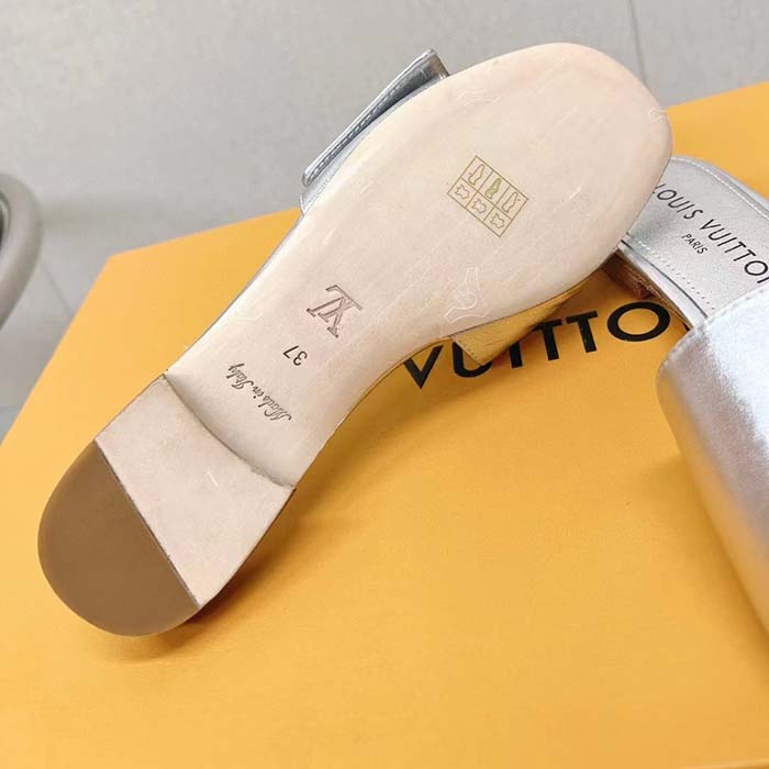 Louis Vuitton Women LV Shake Flat Mule Silver Metallic Lambskin Leather