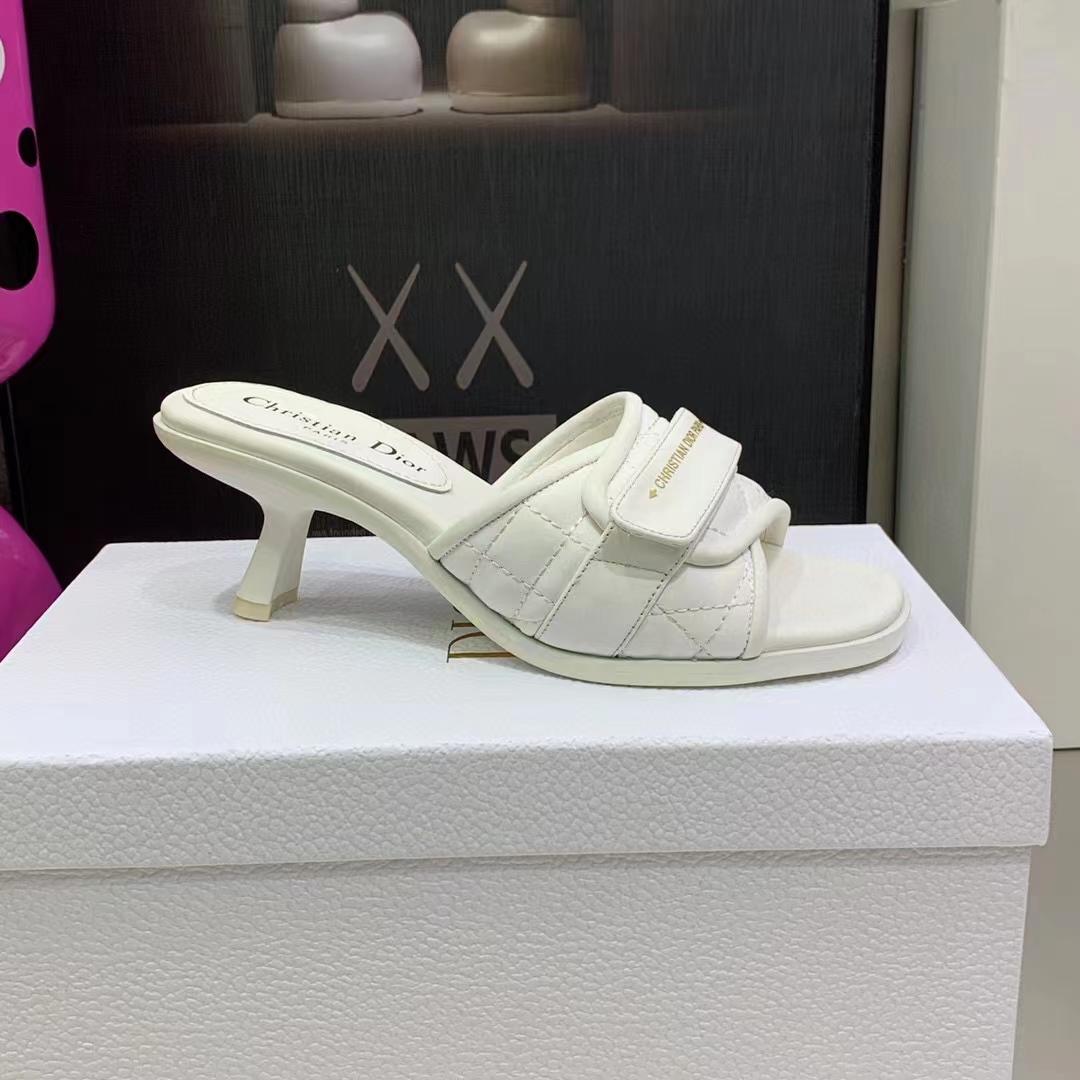 Dior Women CD Dio(r) Evolution Heeled Slide White Quilted Cannage Calfskin 8 cm Heel