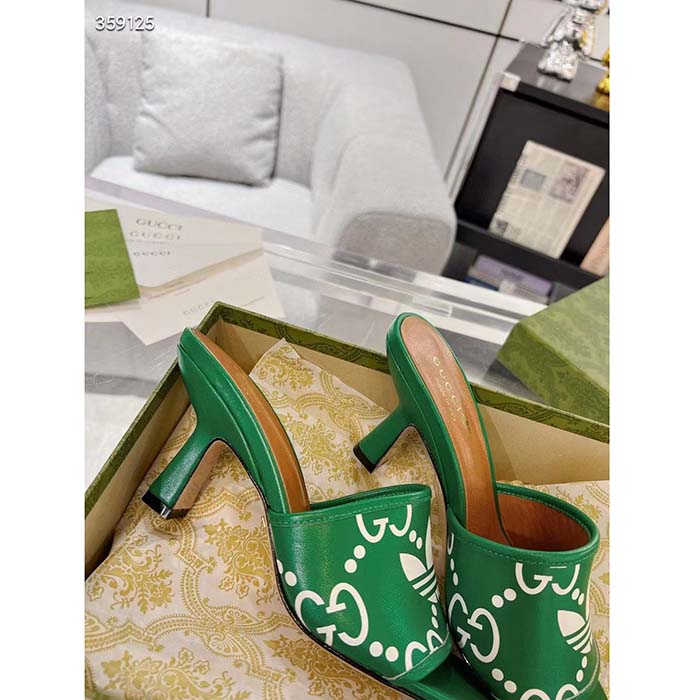 Gucci Women Adidas x Gucci Slide Sandal GG Trefoil Suede Green Leather