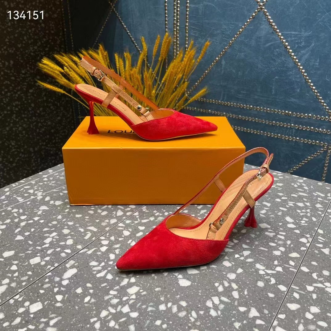 Louis Vuitton LV Women Blossom Slingback Pump Red Suede Baby Goat Leather Cowhide