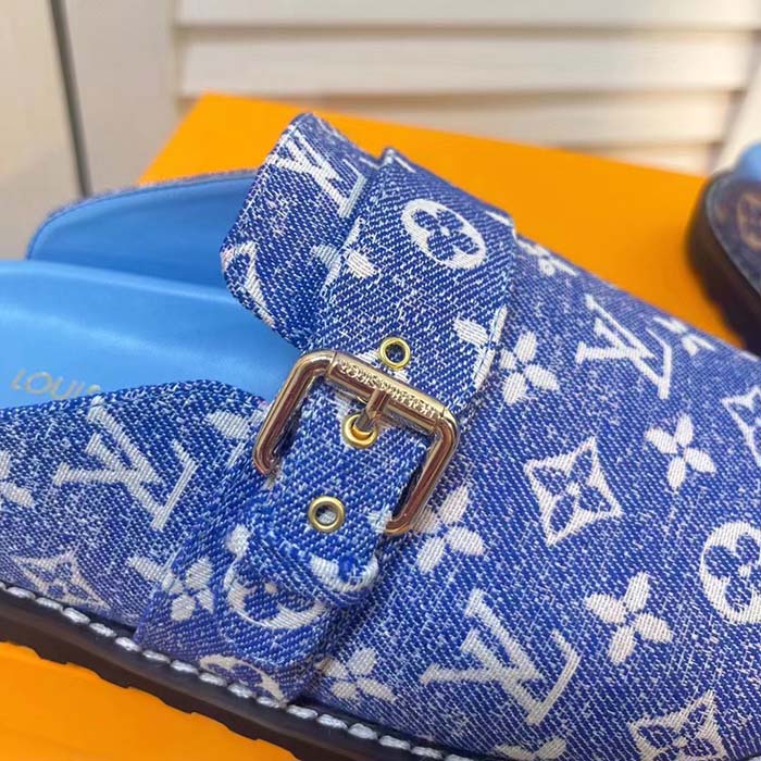 Louis Vuitton Women LV Cosy Flat Comfort Clog Blue Monogram Denim Adjustable Strap