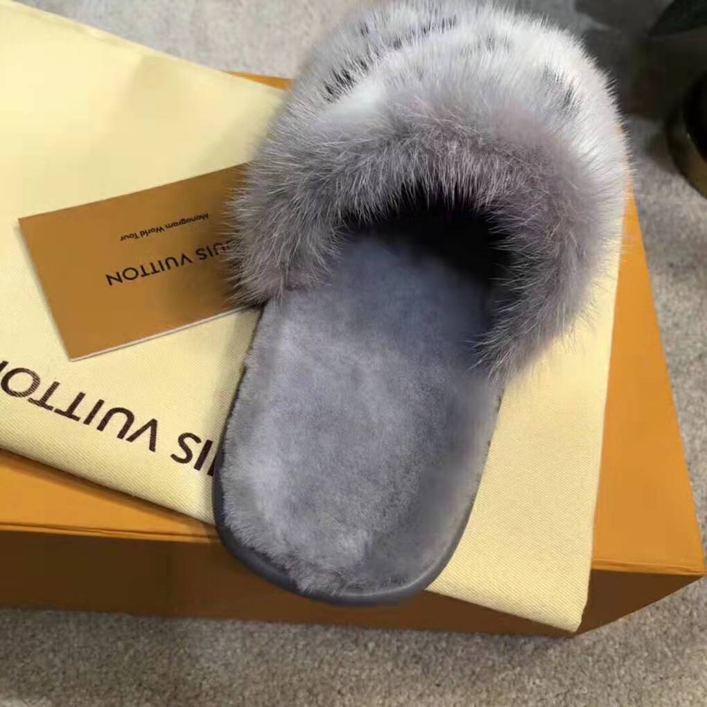 Louis Vuitton LV Women Homey Flat Mule in Mink Fur-Grey
