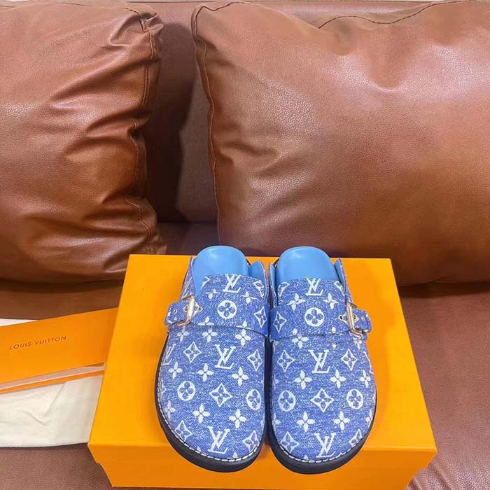 Louis Vuitton Women LV Cosy Flat Comfort Clog Blue Monogram Denim Adjustable Strap